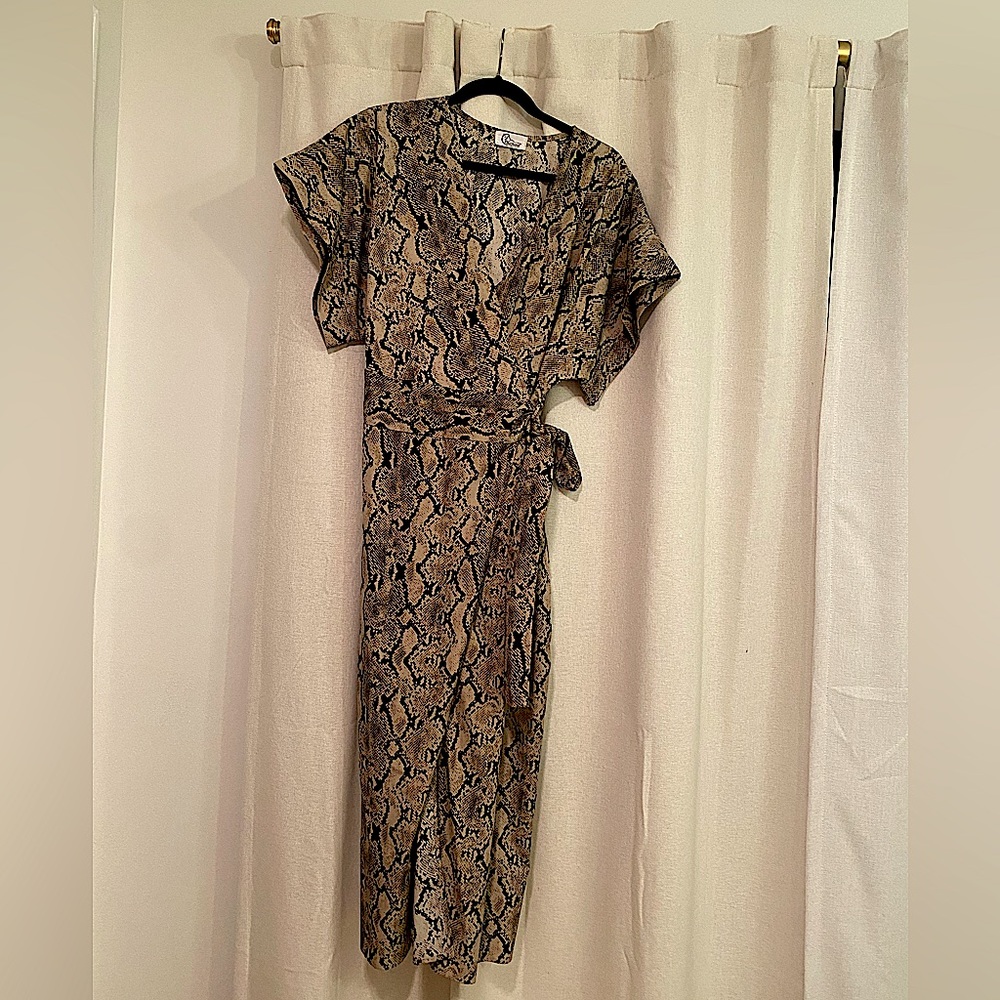 Snake Print Wrap Midi Dress